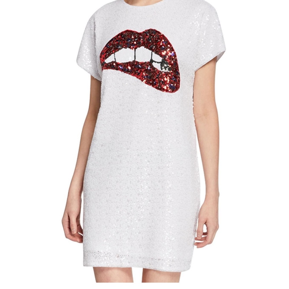 Sequin Lip Graphic White Dress